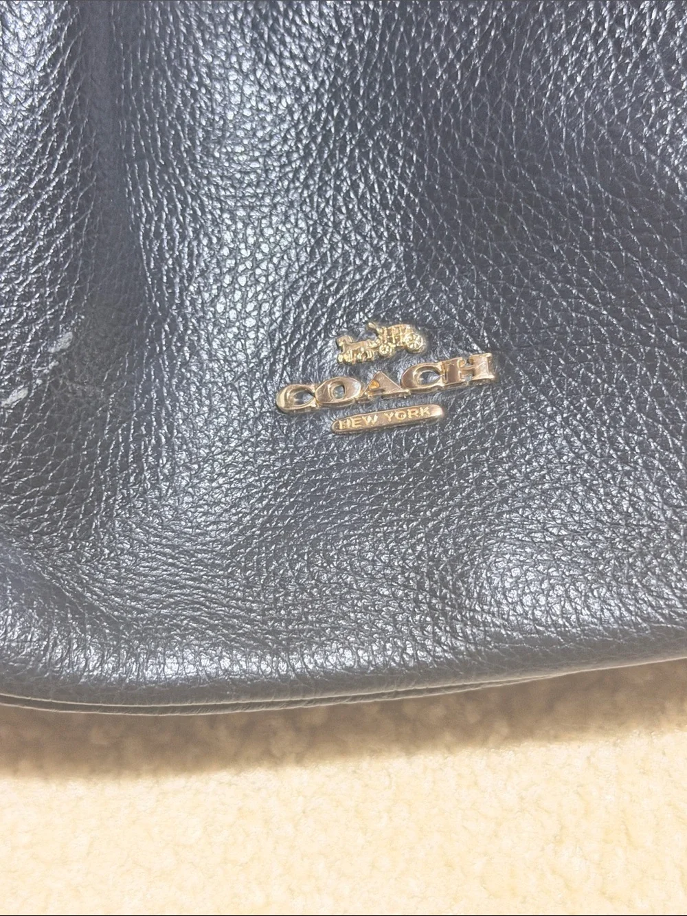 Coach Black Pebbled Leather Shoulder Bag with Gold-Tone Hardware